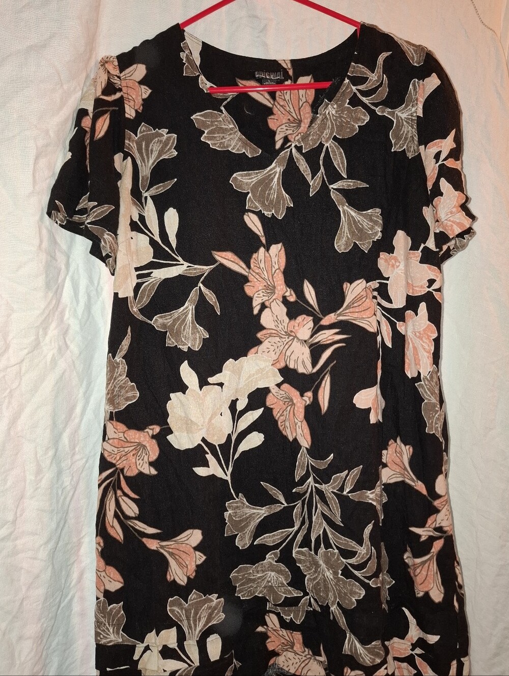 Nicole Miller ORIGINAL Linen Blend Shift Dress Sz L Black Moody Floral Lagenlook